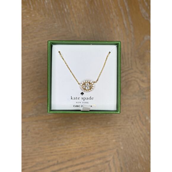 kate spade Jewelry - Kate Spade New York Clear Crystal Halo Pendant Necklace Gold Tone Cubic Zirconia